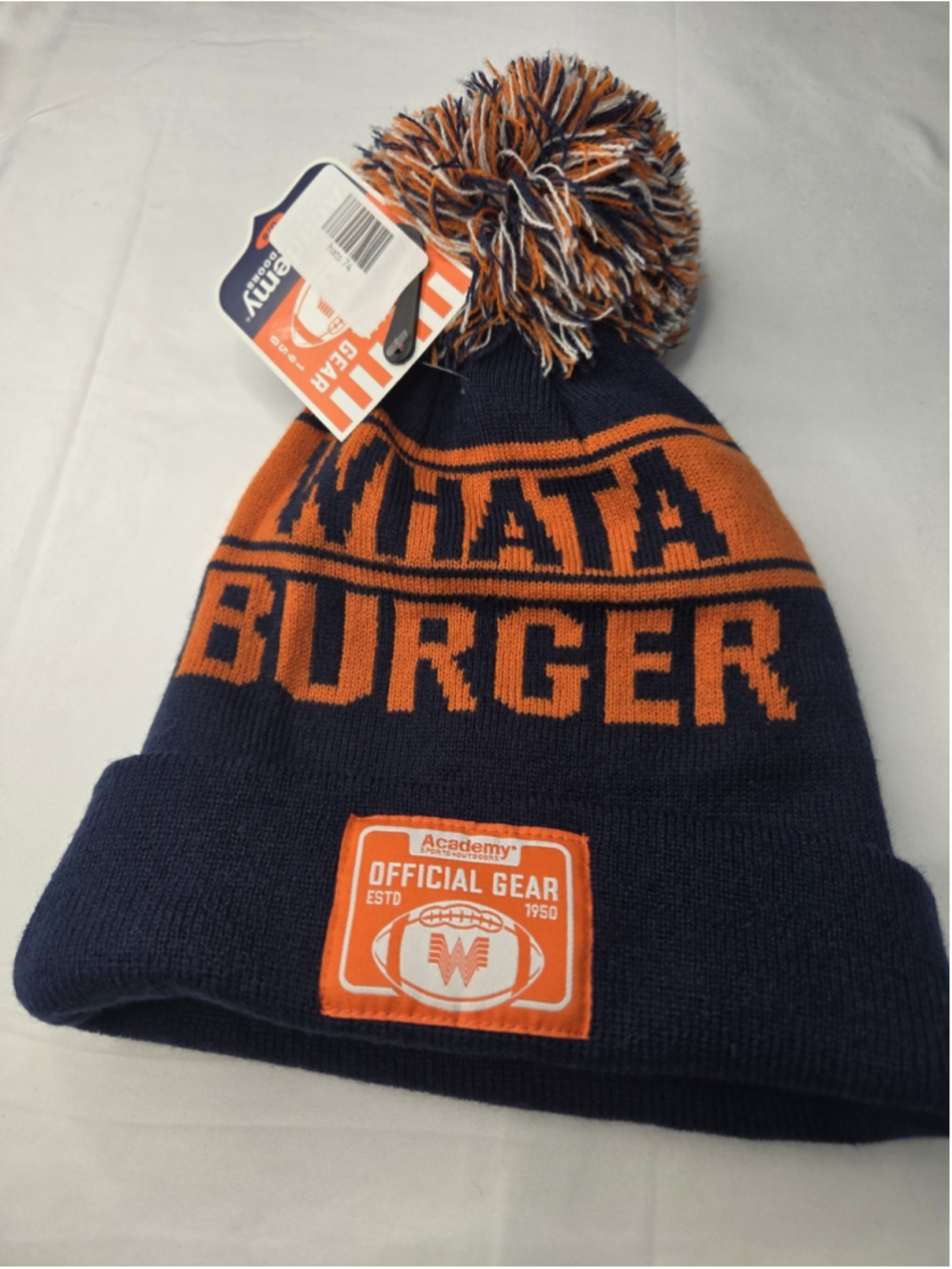 New Whataburger Academy Sports + Outdoors Cuffed Pom Beanie Navy Orange NWT #74